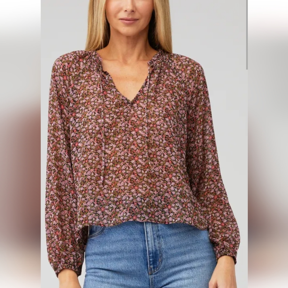 NWT MINKPINK Safi Floral Front Tie LS Sheer Blouse Medium Boho